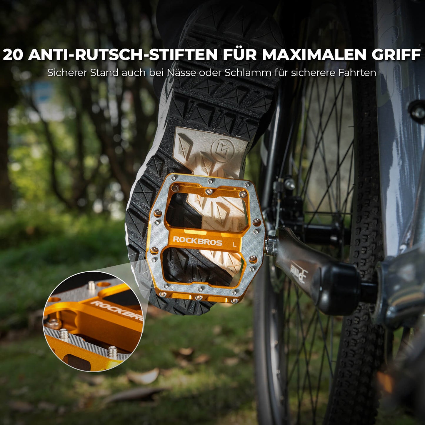 Pedale mit Anti-Rutsch-Stiften - Breite Plattform & Chrom-Molybdän-Achse ROCKBROS