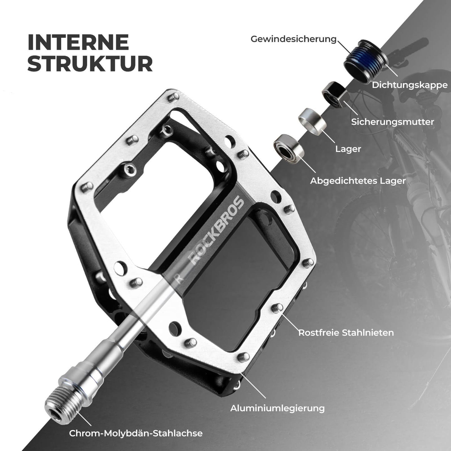 Pedale mit Anti-Rutsch-Stiften - Breite Plattform & Chrom-Molybdän-Achse ROCKBROS