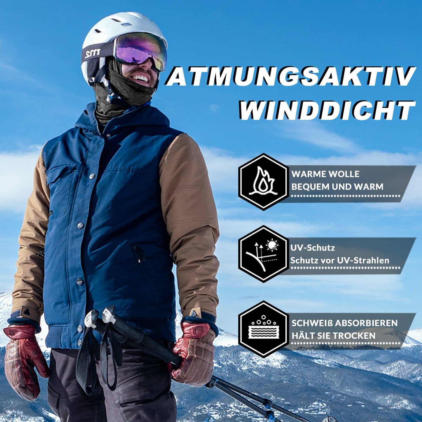 Sturmhaube 2er Set Herbst Winter Balaclava für Outdoorsports Unisex ROCKBROS