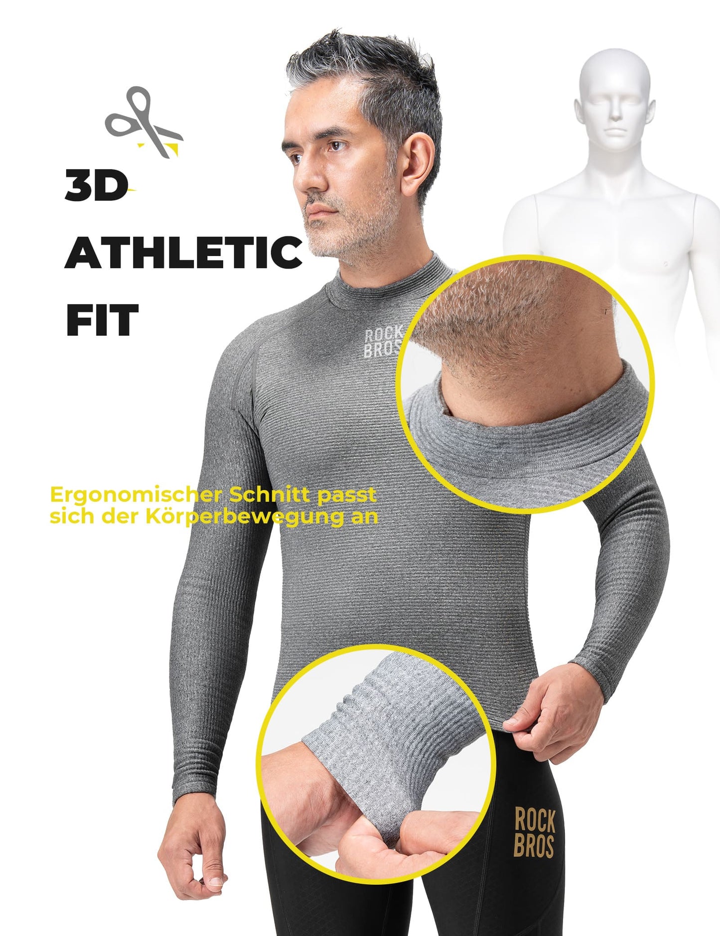 Zweischichtige Fahrrad-Unterwäsche Reflektierend Wärmeisoliert Herren ROCKBROS