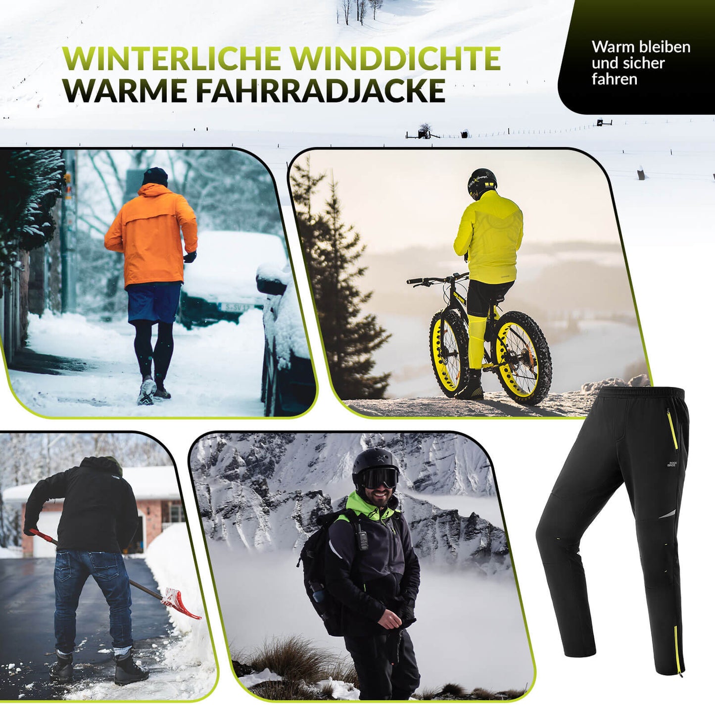 Herren Fahrradhose Winddicht und Warm für Winter Outdoor-Sport ROCKBROS