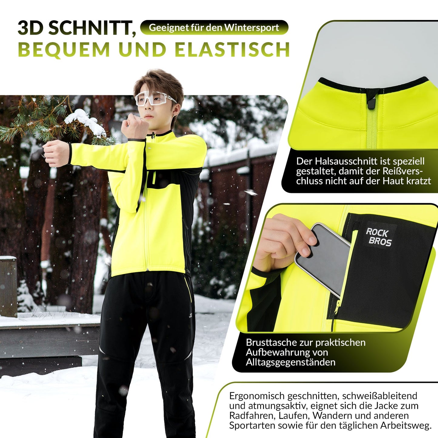 Herren Fahrradjacke & Hose Set Winter Gelb Winddicht Warm für Outdoor Spor ROCKBROS