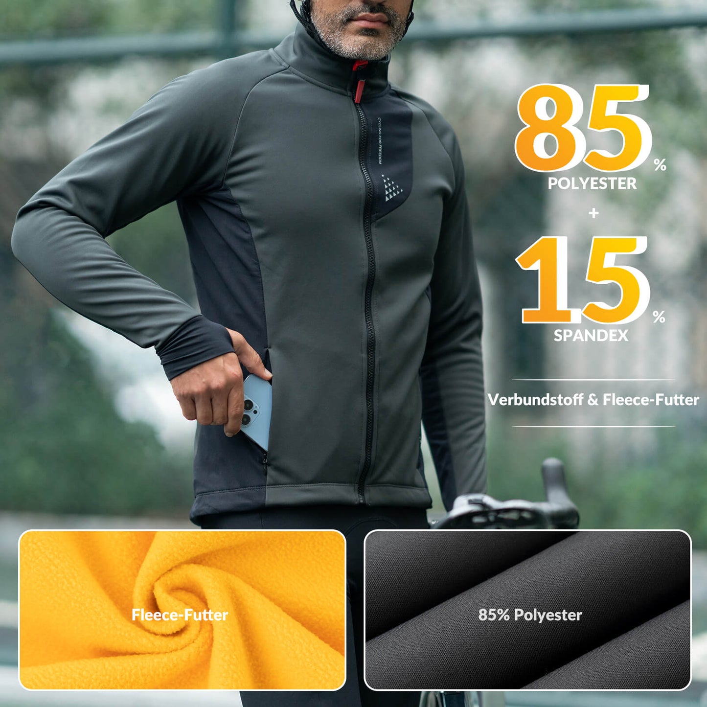 Herren Winter Fahrradjacke Winddicht Atmungsaktiv mit Fleecefutter ROCKBROS