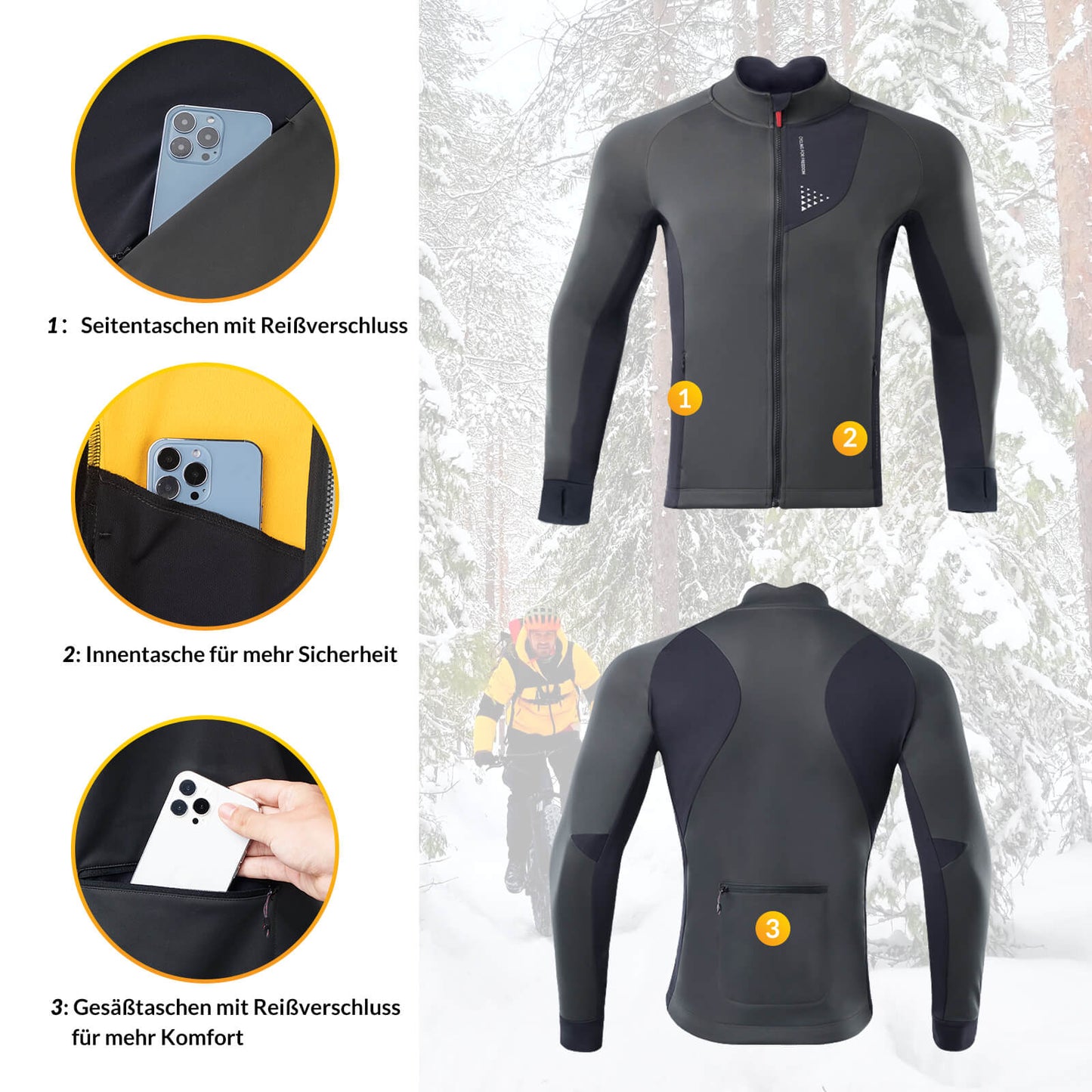 Herren Winter Fahrradjacke Winddicht Atmungsaktiv mit Fleecefutter ROCKBROS