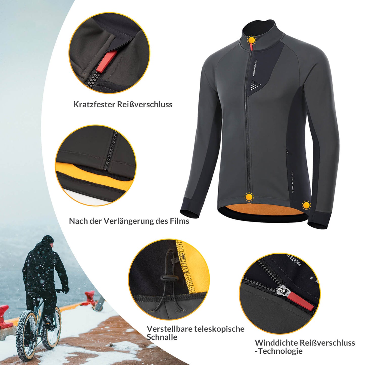 Herren Winter Fahrradjacke Winddicht Atmungsaktiv mit Fleecefutter ROCKBROS