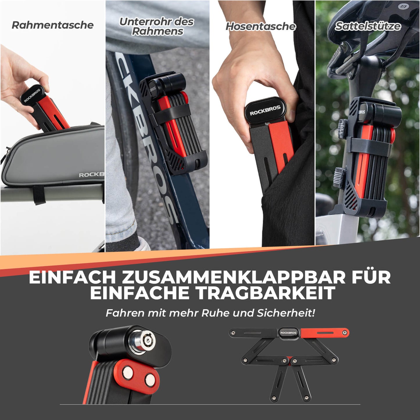 Fahrrad Klapp-Fahrradschloss Robust Diebstahlschutz mit 2 Schlüsseln ROCKBROS