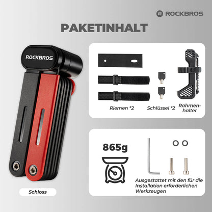Fahrrad Klapp-Fahrradschloss Robust Diebstahlschutz mit 2 Schlüsseln ROCKBROS