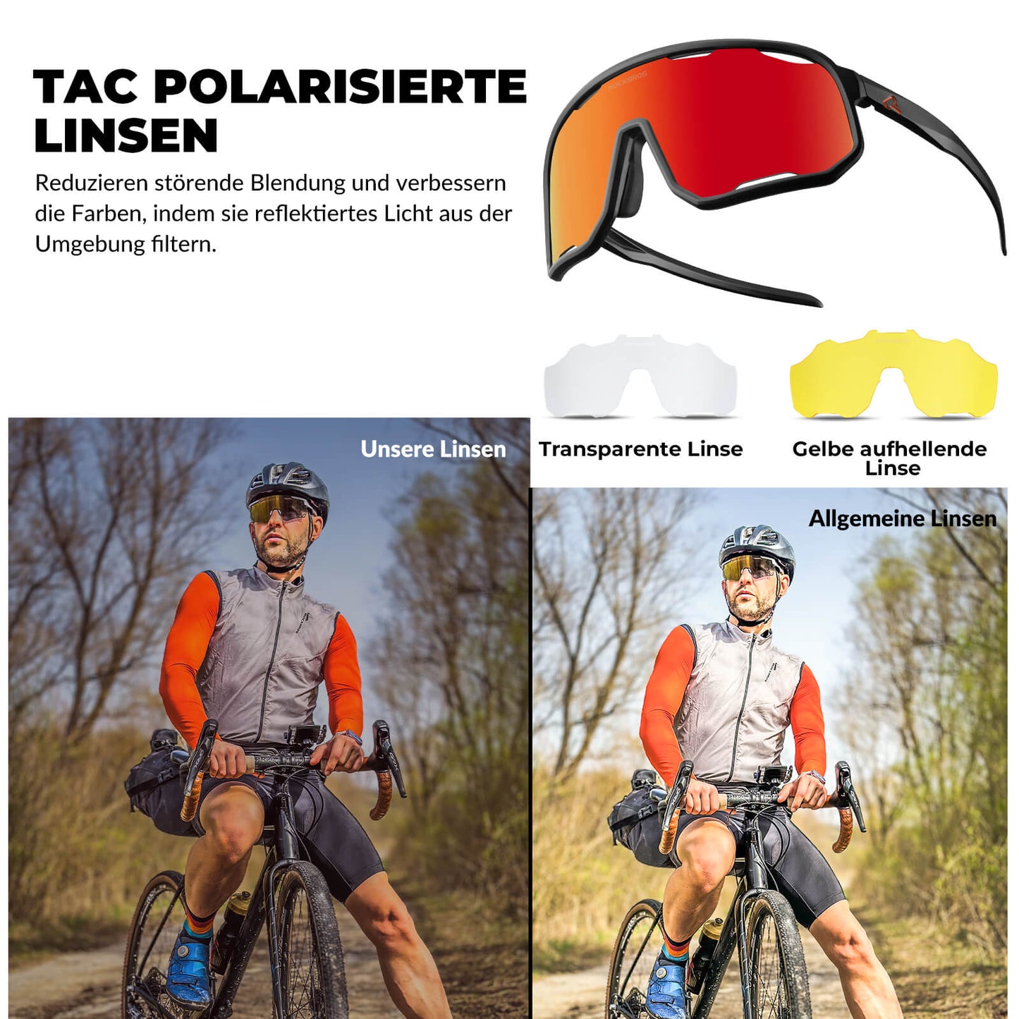 Fahrradbrille Polarisierte Sonnenbrille UV-Schutz Wechsel-Nasenpads Damen/Herren ROCKBROS