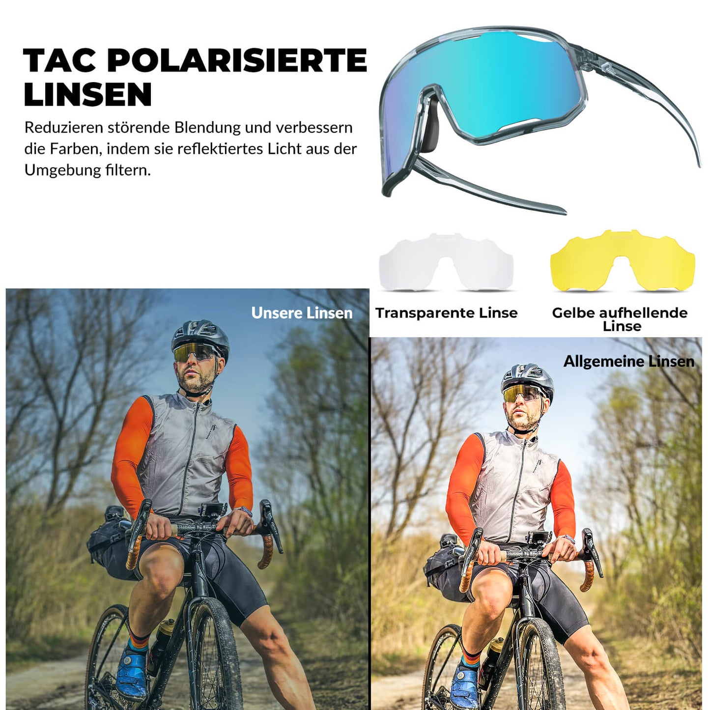 Fahrradbrille Polarisierte Sonnenbrille UV-Schutz Wechsel-Nasenpads Damen/Herren ROCKBROS