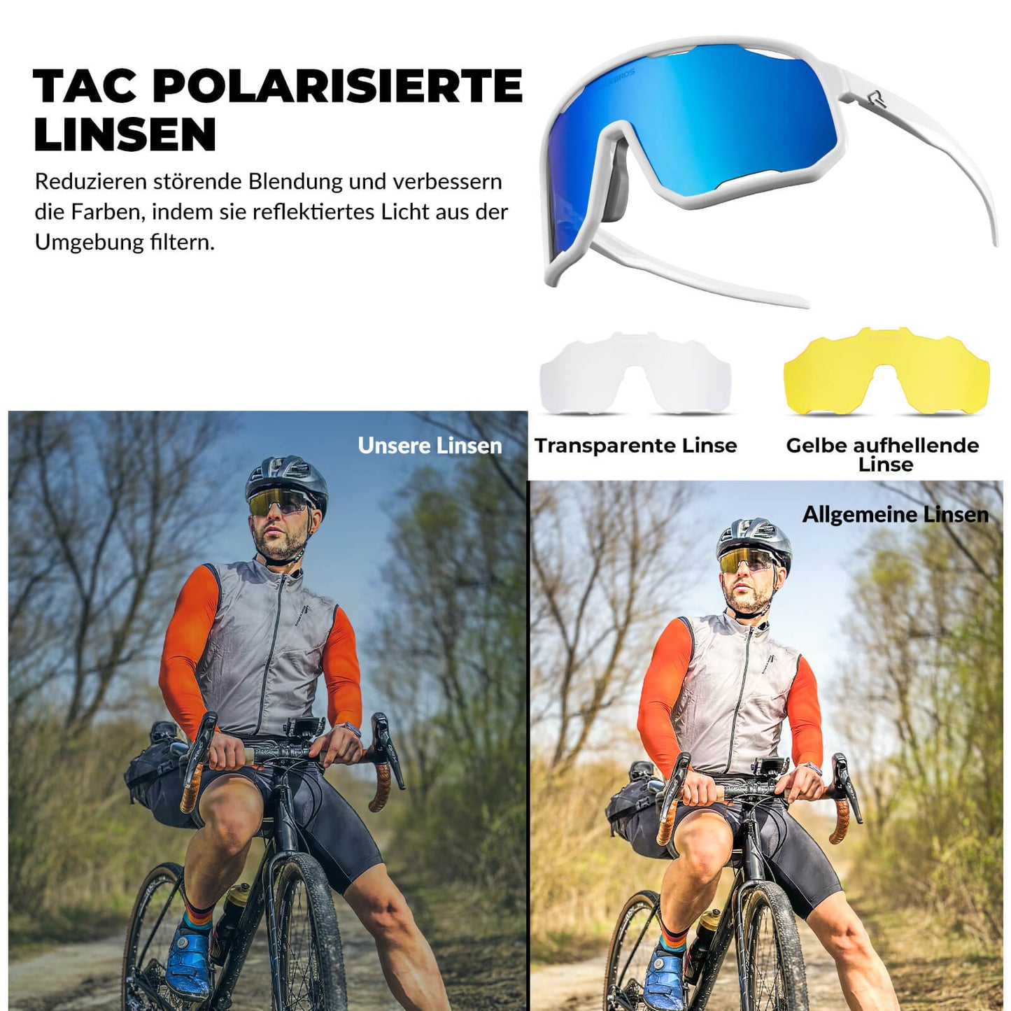 Fahrradbrille Polarisierte Sonnenbrille UV-Schutz Wechsel-Nasenpads Damen/Herren ROCKBROS