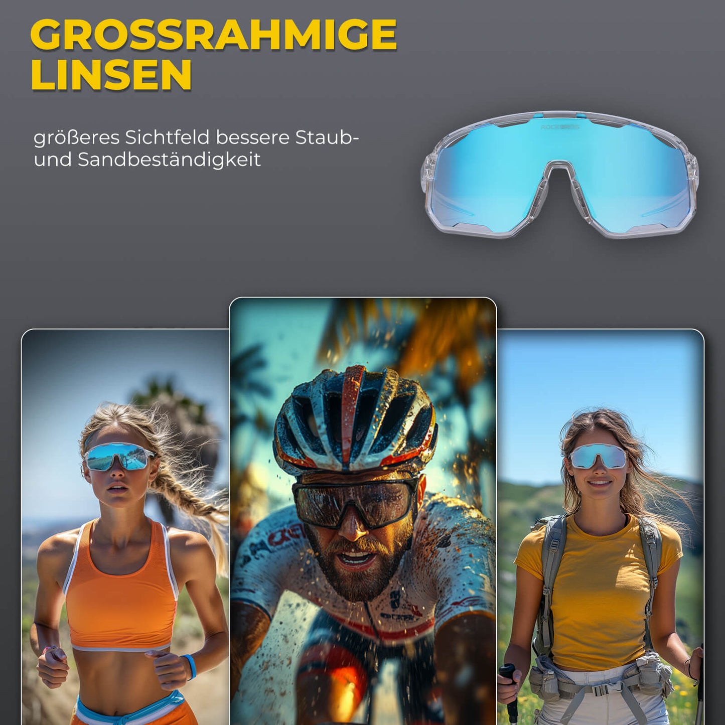 Fahrradbrille Polarisierte Sonnenbrille UV-Schutz Wechsel-Nasenpads Damen/Herren ROCKBROS