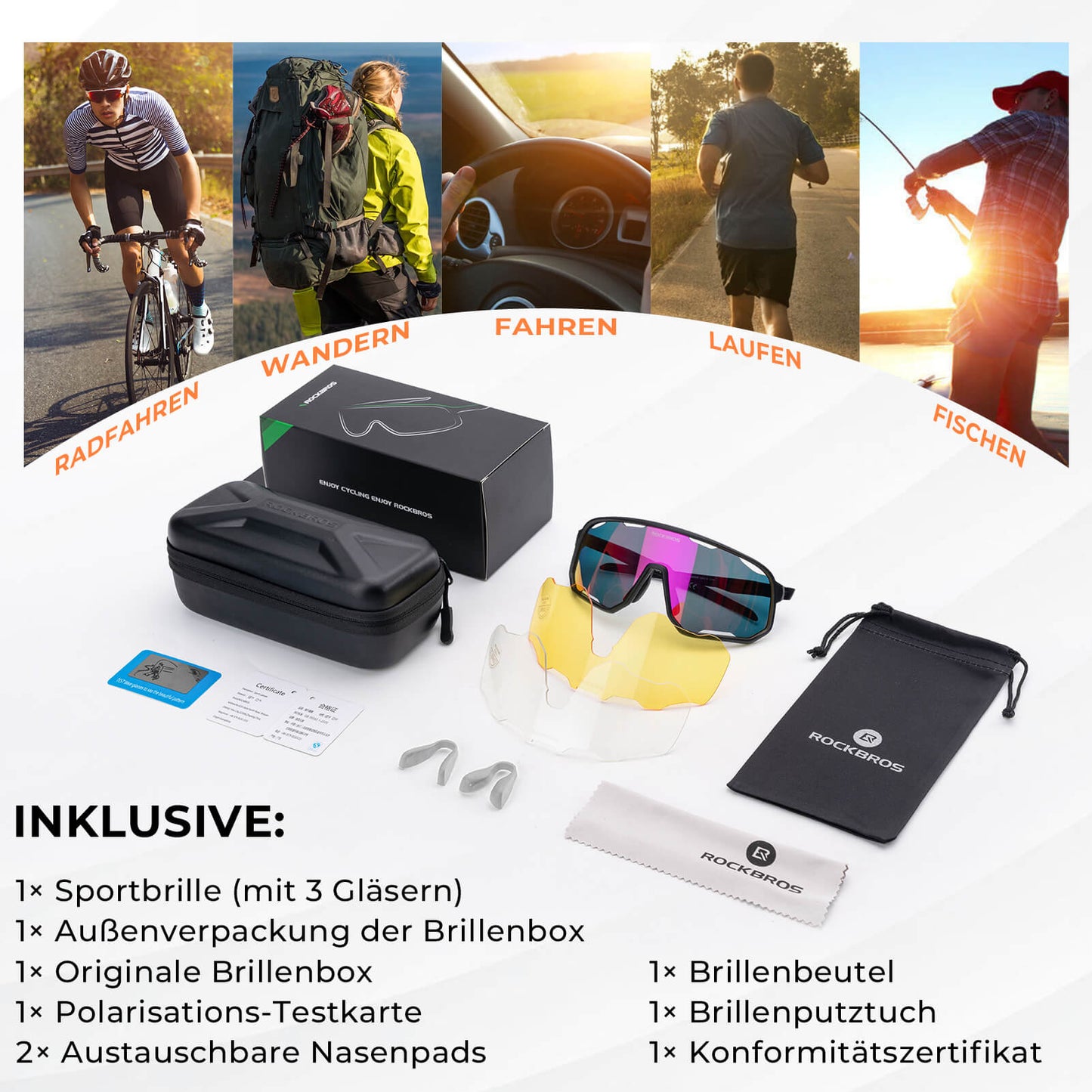 Fahrradbrille Polarisierte Sonnenbrille UV-Schutz Wechsel-Nasenpads Damen/Herren ROCKBROS