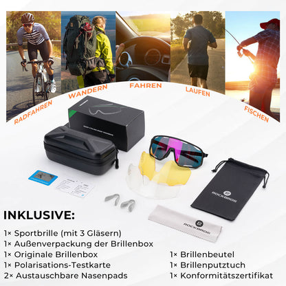 Fahrradbrille Polarisierte Sonnenbrille UV-Schutz Wechsel-Nasenpads Damen/Herren ROCKBROS