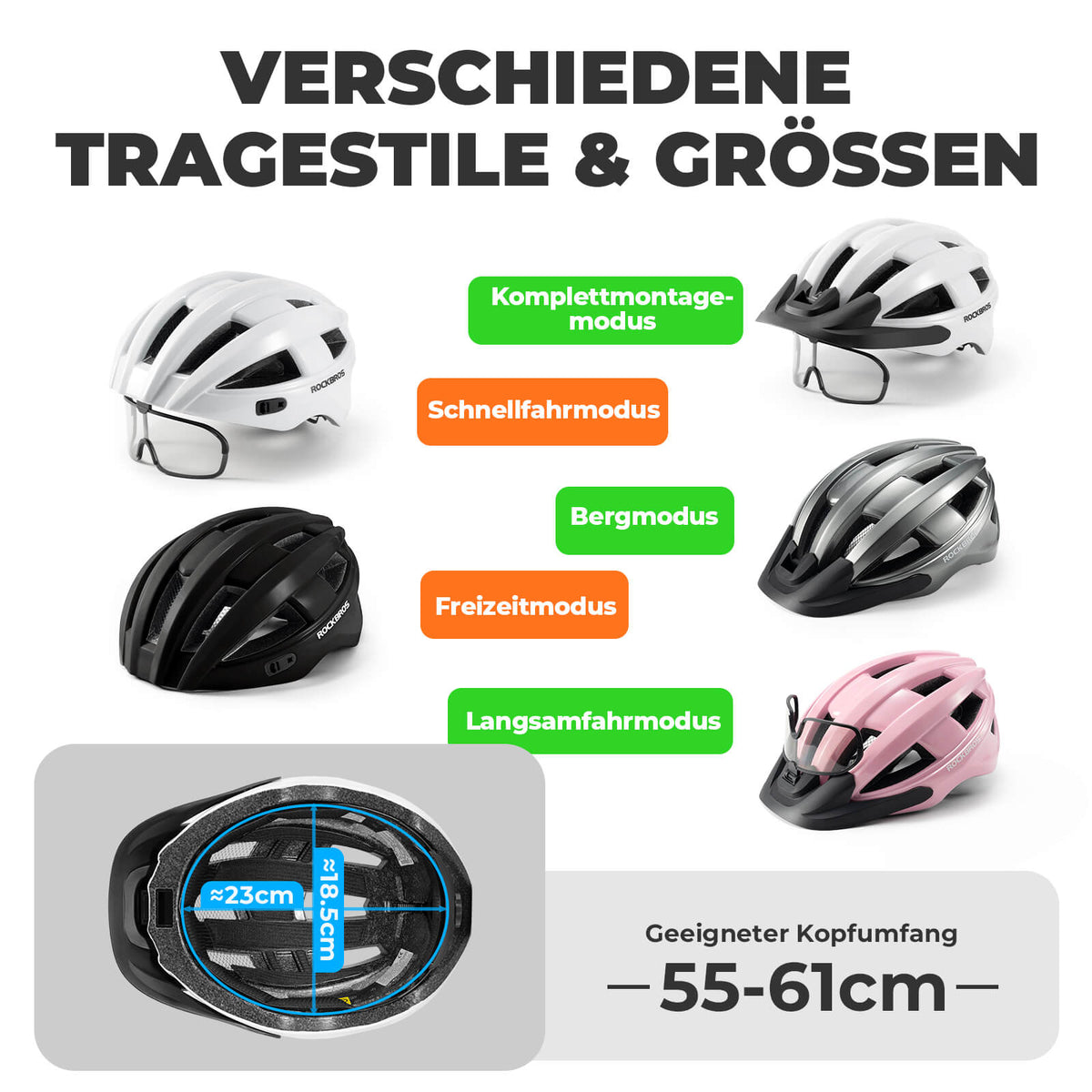 ROCKBROS Fahrradhelm mit Rücklicht 55-61cm