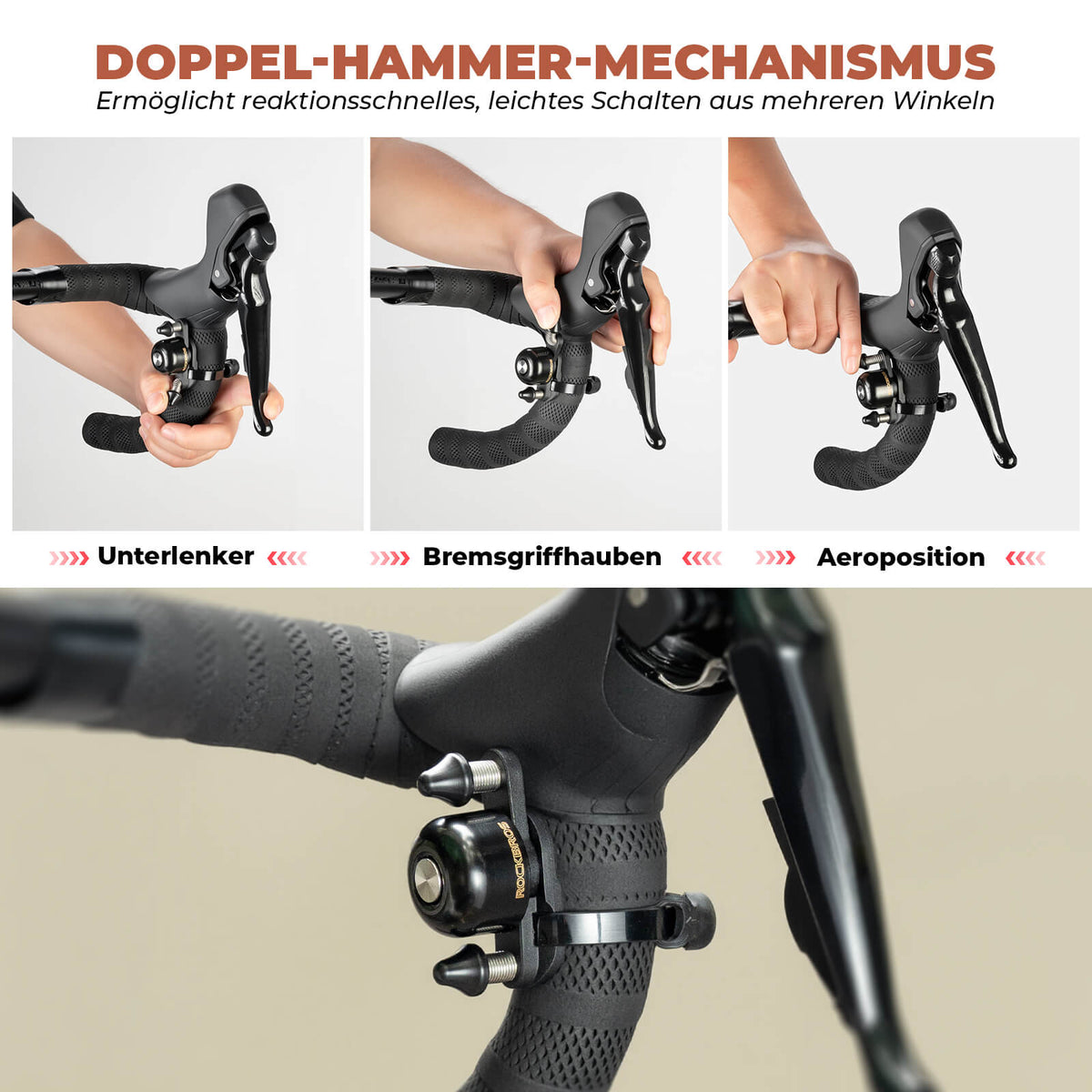 ROCKBROS Rennrad MTB Fahrradklingel mit Doppel-Klopfer 180° drehbar