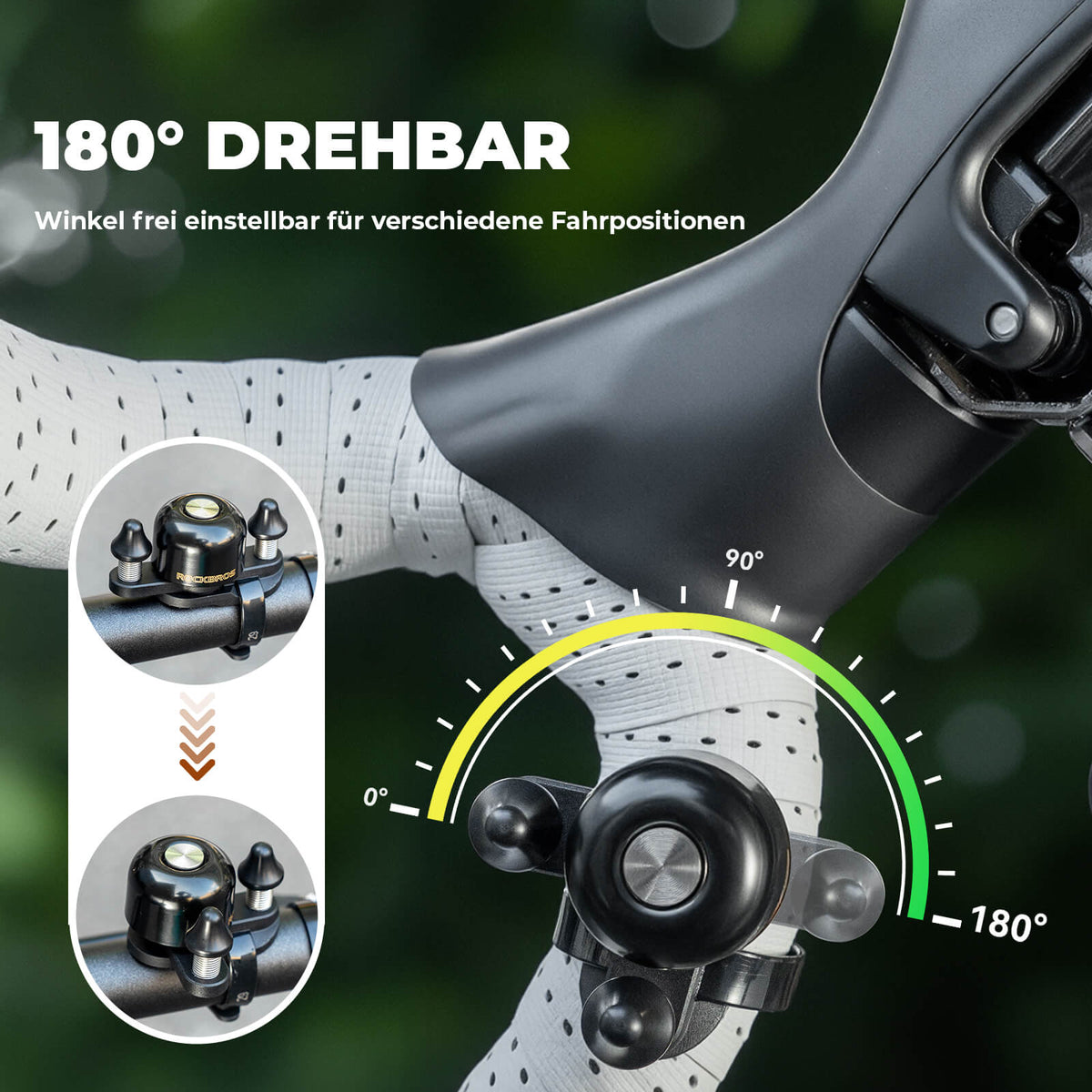 ROCKBROS Rennrad MTB Fahrradklingel mit Doppel-Klopfer 180° drehbar