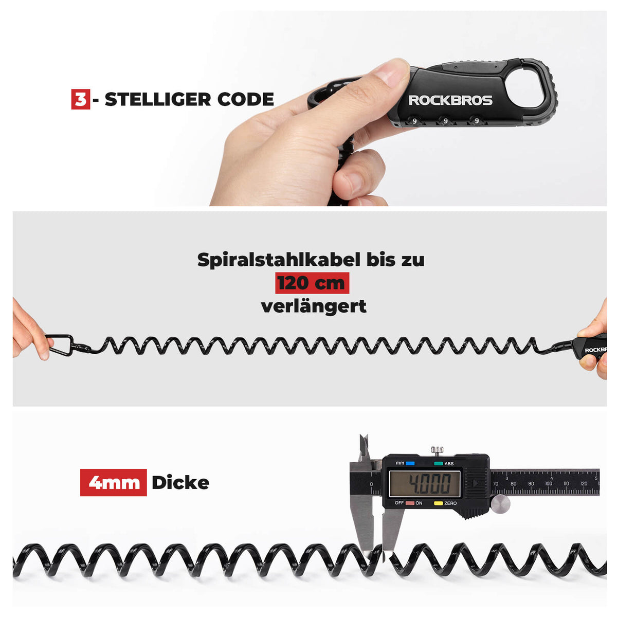 ROCKBROS Kabelschloss Zahlenschloss Helmschloss 120cm Leicht