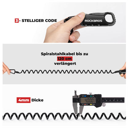 ROCKBROS Kabelschloss Zahlenschloss Helmschloss 120cm Leicht