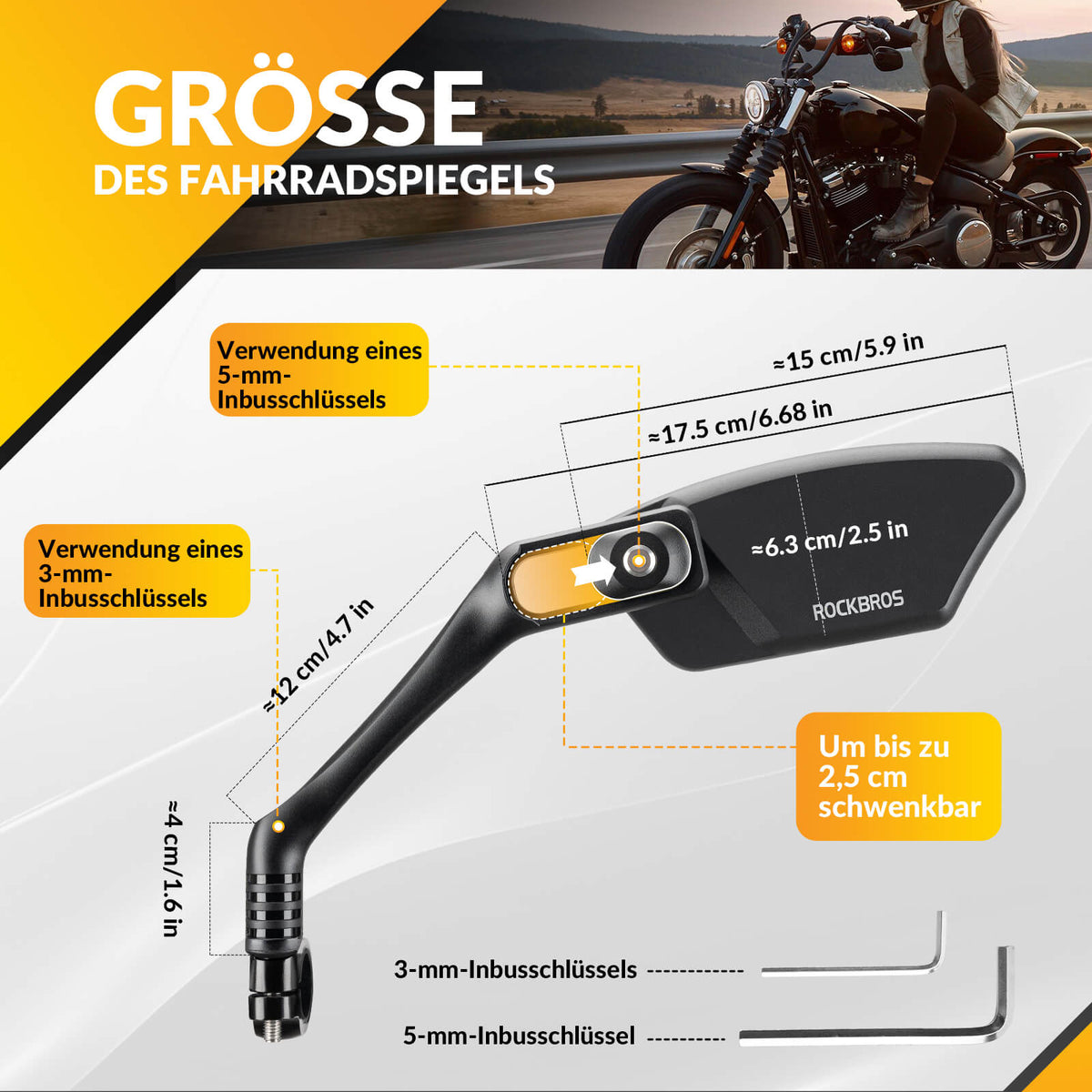 ROCKBROS Fahrradspiegel Rückspiegel 360 ° Verstellbarer für Lenker 21-26mm