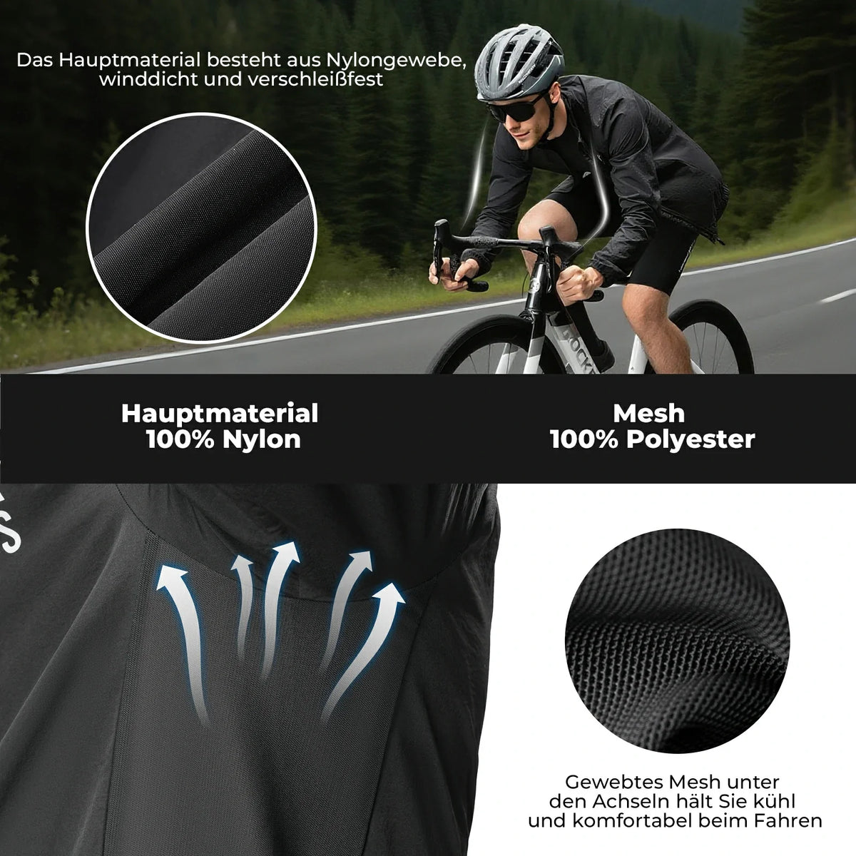 ROCKBROS Herren Leichte Fahrradjacke Atmungsaktiv Frühling