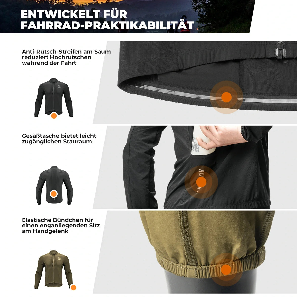 ROCKBROS Herren Leichte Fahrradjacke Atmungsaktiv Frühling