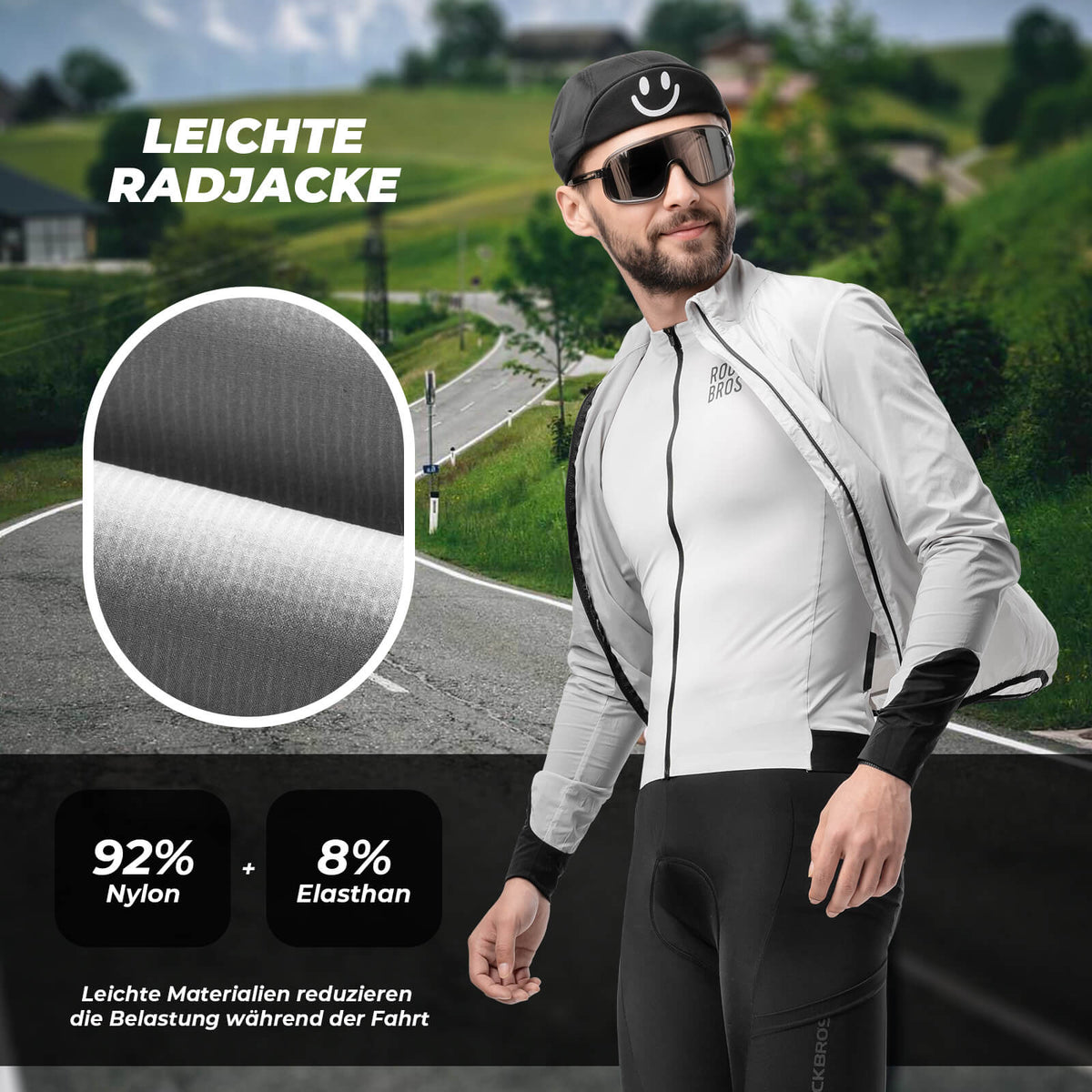 ROCKBROS Leichte Fahrradjacke Atmungsaktiv Reflektierend Grau Herren