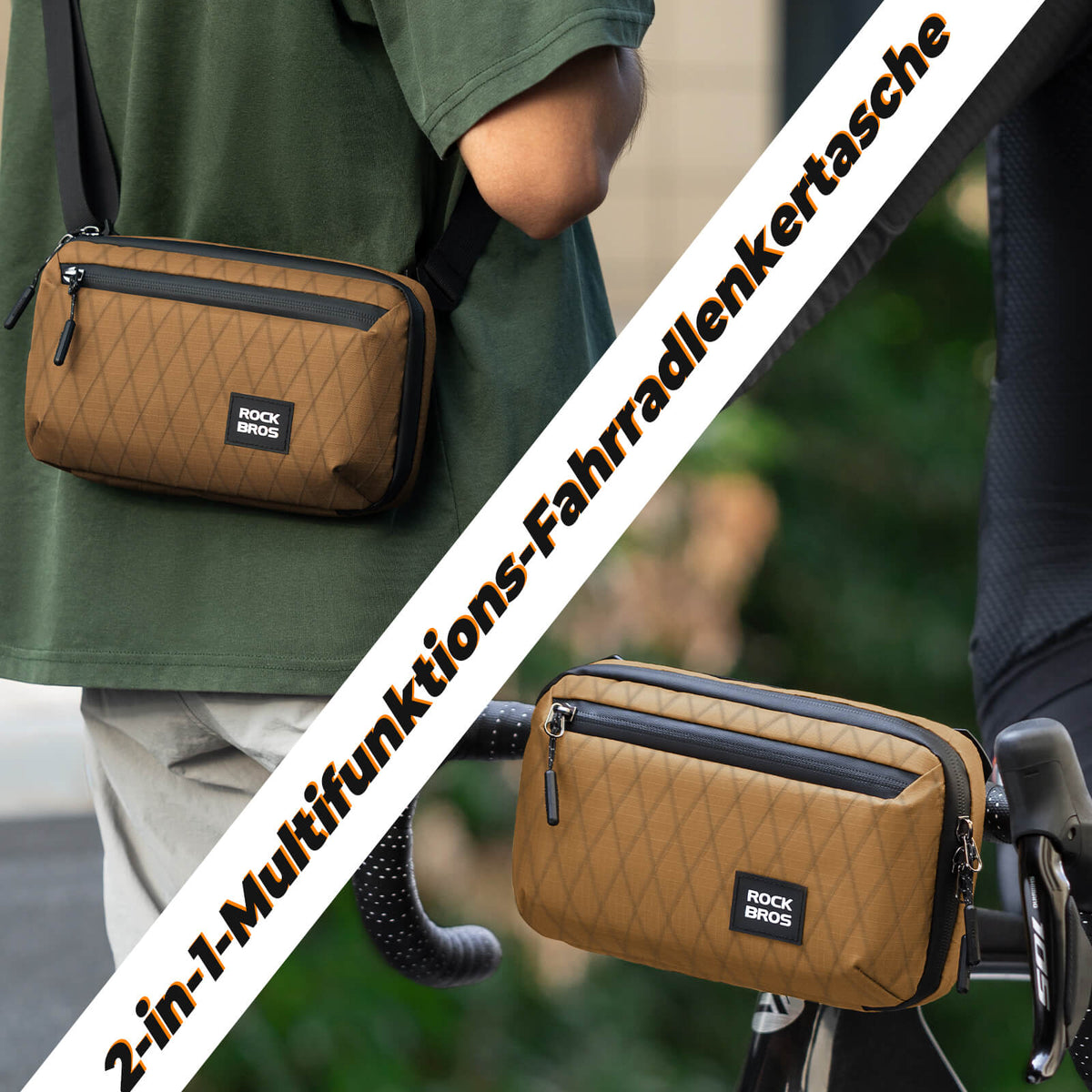 ROCKBROS Lenkertasche Fahrradtasche mit Schultergurt 2,1L