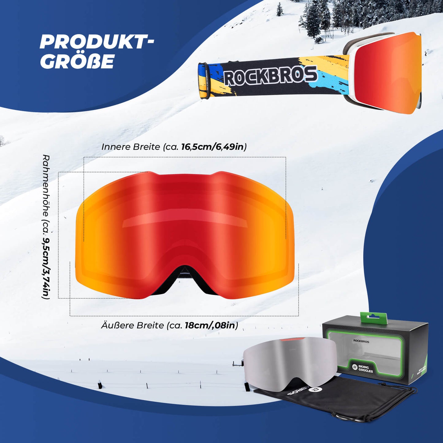 Skibrille Schneebrille Polarisierte Helmkompatible Sportbrille Skifahren ROCKBROS