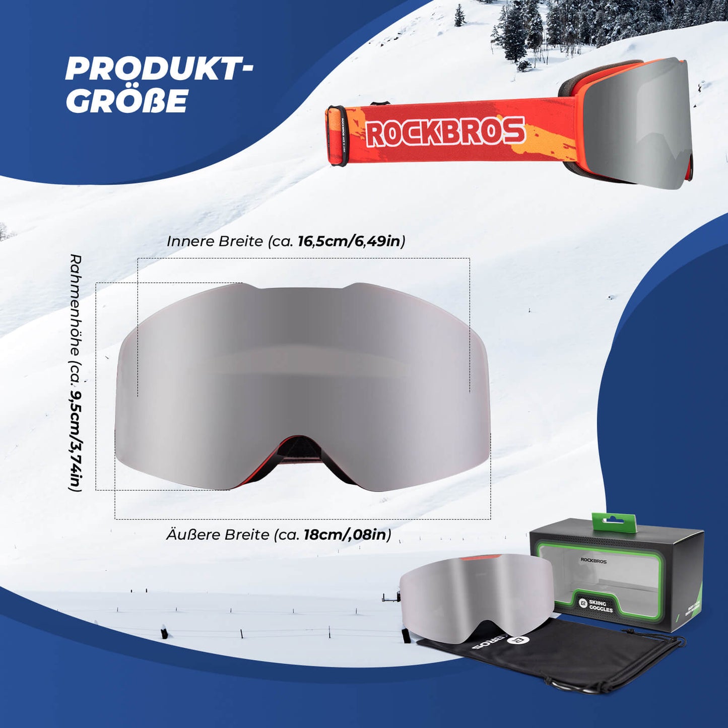 Skibrille Schneebrille Polarisierte Helmkompatible Sportbrille Skifahren ROCKBROS