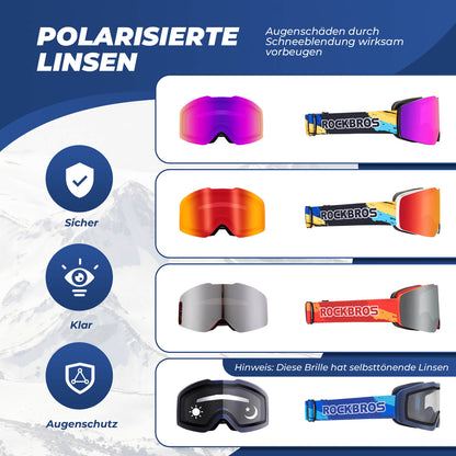 Skibrille Schneebrille Polarisierte Helmkompatible Sportbrille Skifahren ROCKBROS