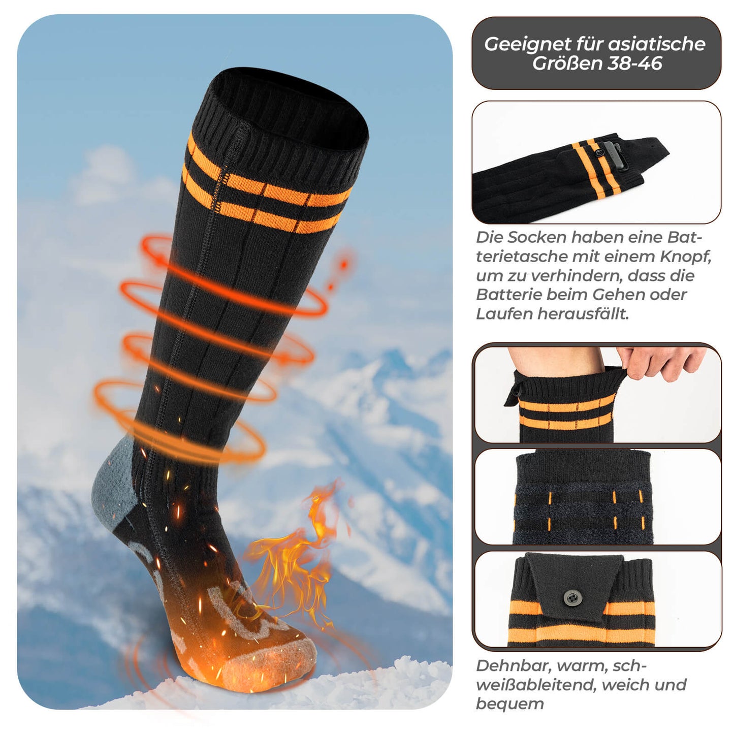 Sportsocken Fahrradsocken Winter Heizsocken Wiederaufladbar 5000mAh ROCKBROS