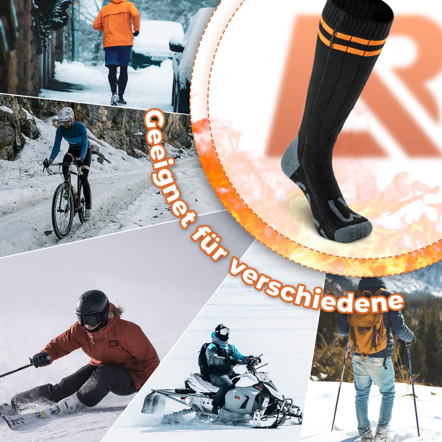Sportsocken Fahrradsocken Winter Heizsocken Wiederaufladbar 5000mAh ROCKBROS