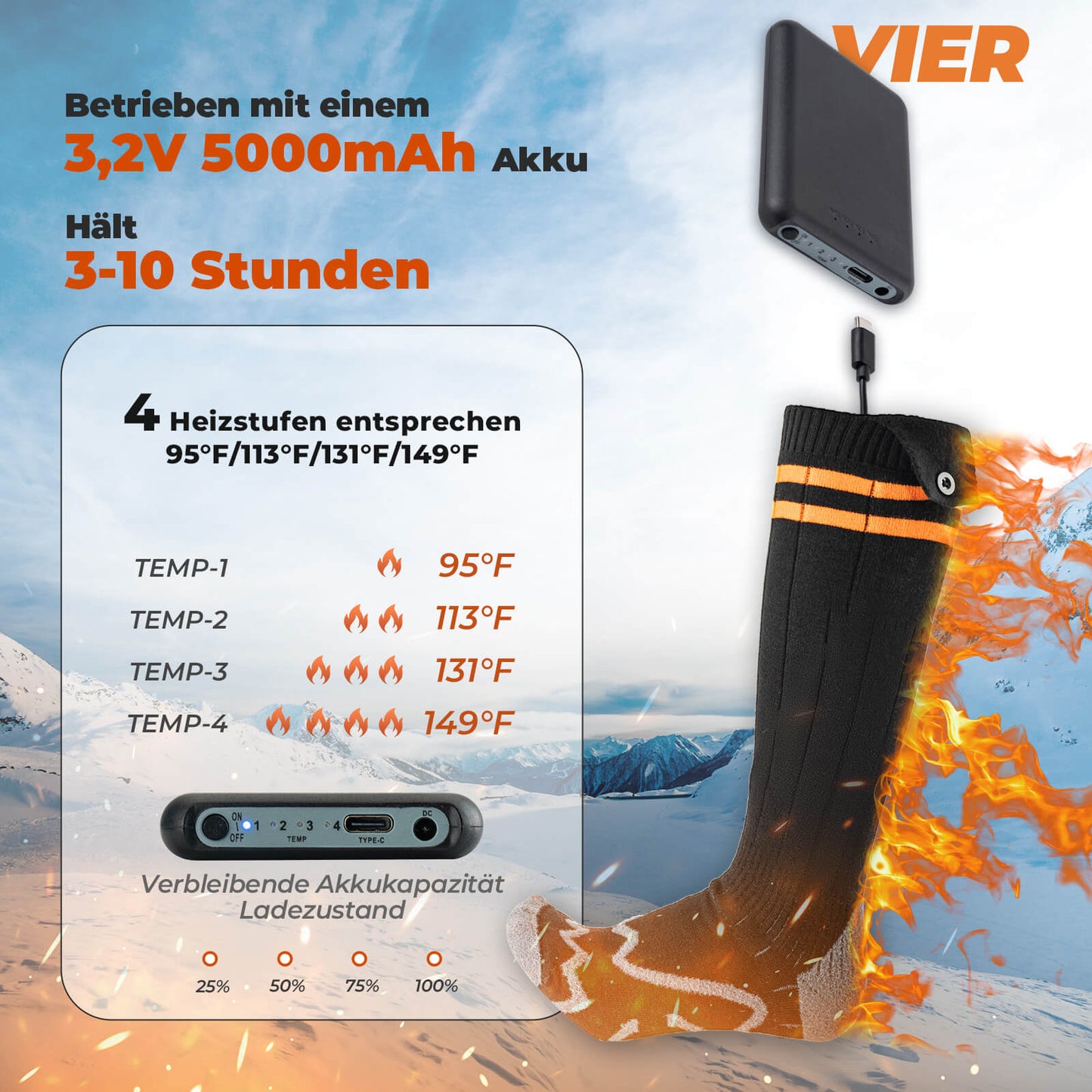 Sportsocken Fahrradsocken Winter Heizsocken Wiederaufladbar 5000mAh ROCKBROS