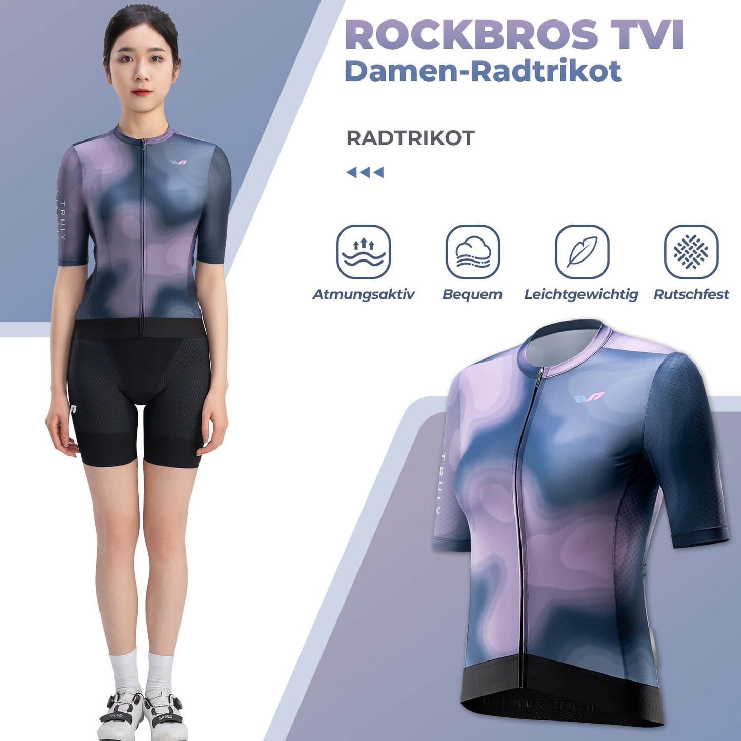 TVI Damen Kurzarm-Radtrikot Sommer Schnelltrocknend mit 3 Taschen ROCKBROS