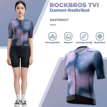 TVI Damen Kurzarm-Radtrikot Sommer Schnelltrocknend mit 3 Taschen ROCKBROS