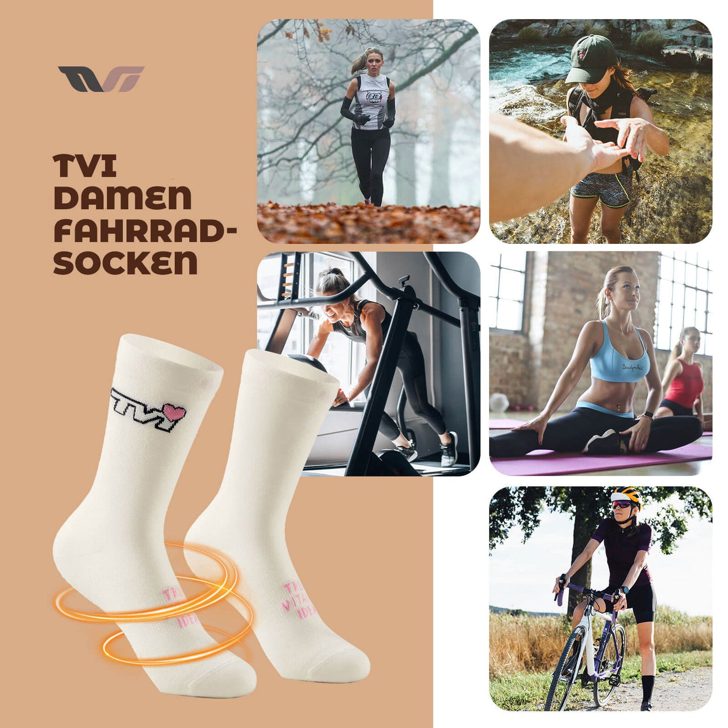 TVI Damen Sportsocken Atmungsaktive Fahrradsocken Winter ROCKBROS