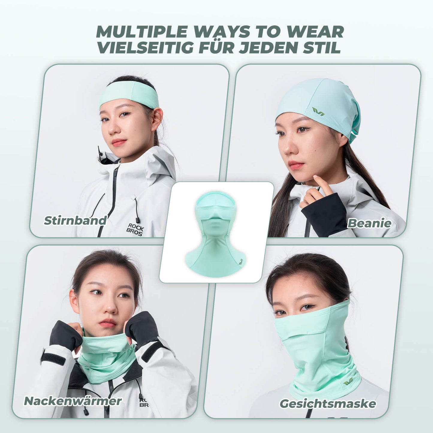 TVI Damen Sturmhaube Balaclava mit Pferdeschwanz-Öffnung Warm Grün ROCKBROS