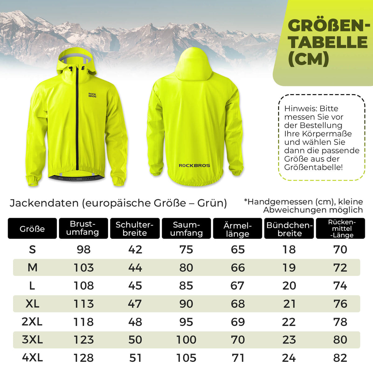 ROCKBROS Neon Gelb Jacke Regenjacke Leicht Wasserdicht 0-15° Herren/Damen
