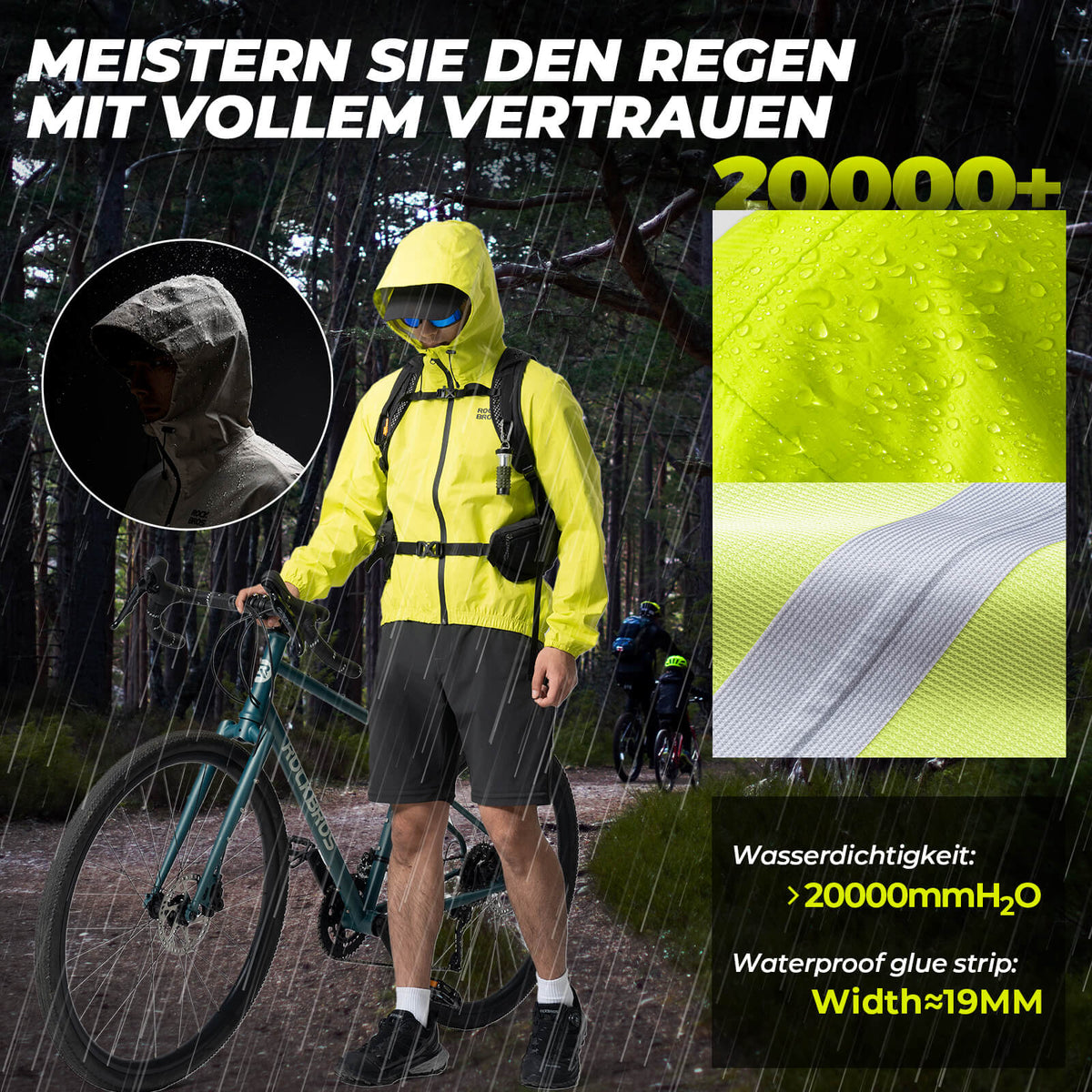ROCKBROS Neon Gelb Jacke Regenjacke Leicht Wasserdicht 0-15° Herren/Damen