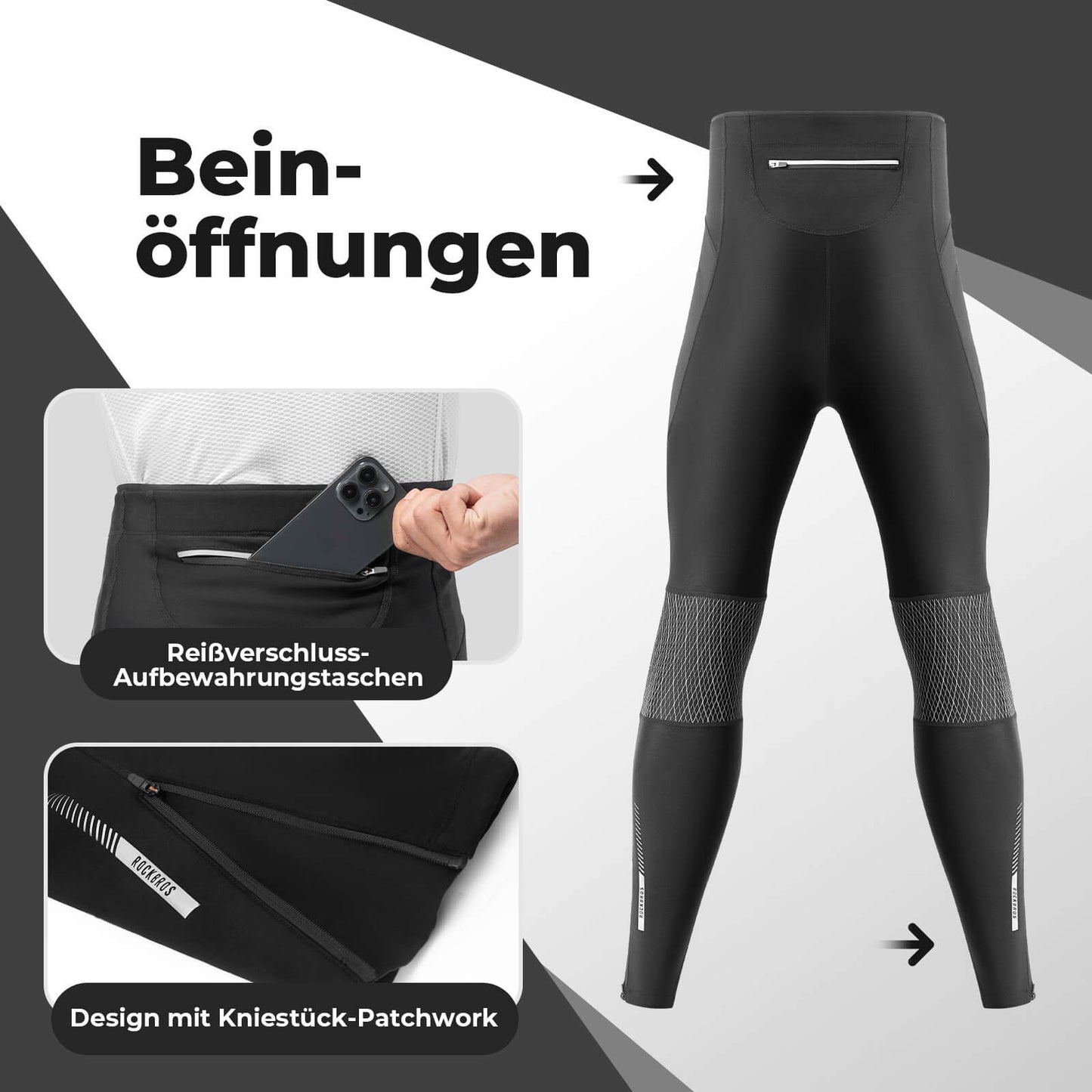 Winter Thermo-Fahrradhose Fleece-Kompressions-Leggings 3 Taschen ROCKBROS
