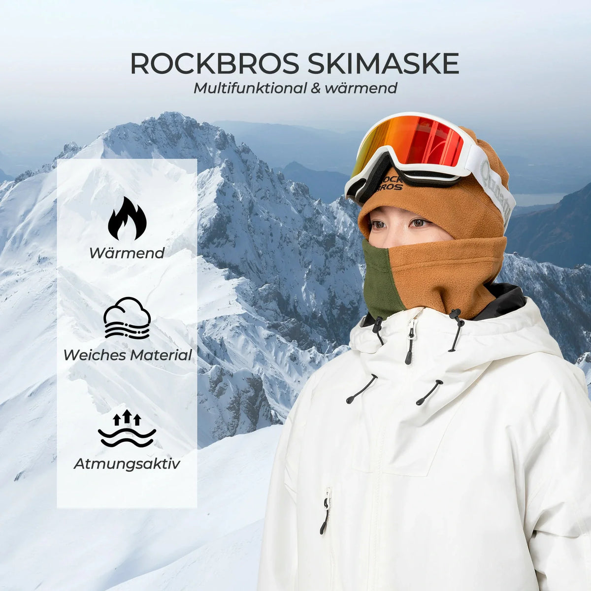 ROCKBROS Winter Schlauchschal Fleece Halswärmer, Winddichtes Multifunktionstuch