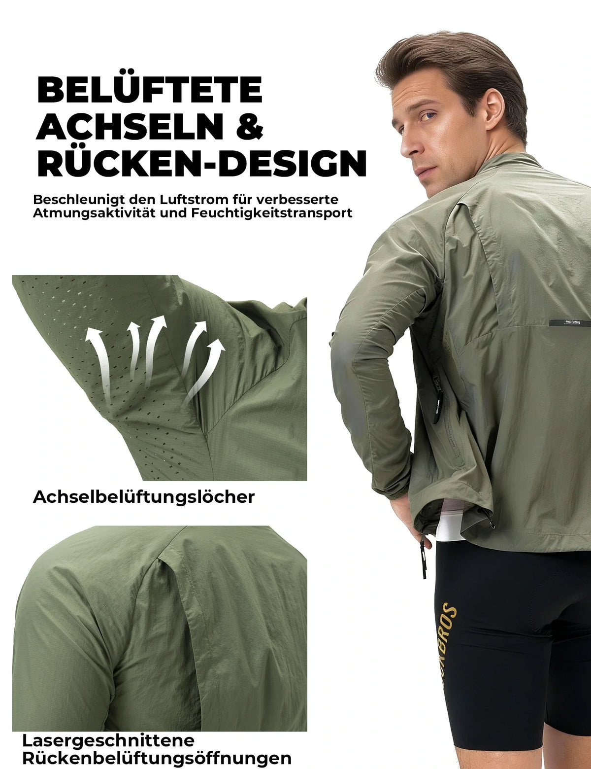 ROCKBROS Winddichte Fahrradjacke, Leichte Atmungsaktive Schnelltrocknende Windbreaker, Faltbare