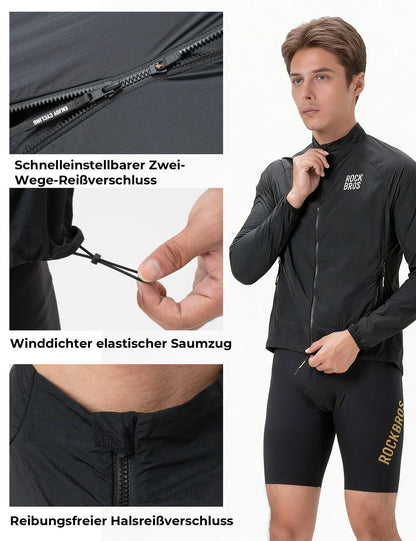 ROCKBROS Winddichte Fahrradjacke, Leichte Atmungsaktive Schnelltrocknende Windbreaker, Faltbare