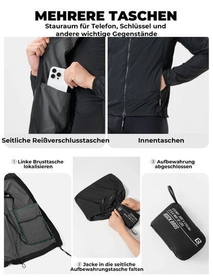 ROCKBROS Winddichte Fahrradjacke, Leichte Atmungsaktive Schnelltrocknende Windbreaker, Faltbare