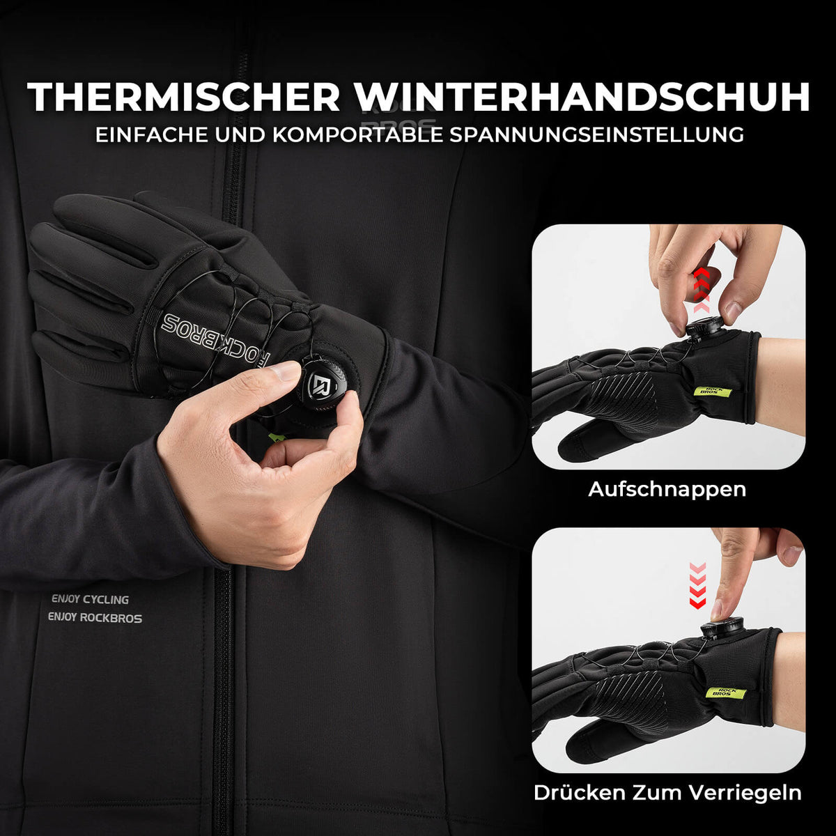 ROCKBROS Winter Fahrradhandschuhe Touchscreen - Thermogefüttert & Reflex