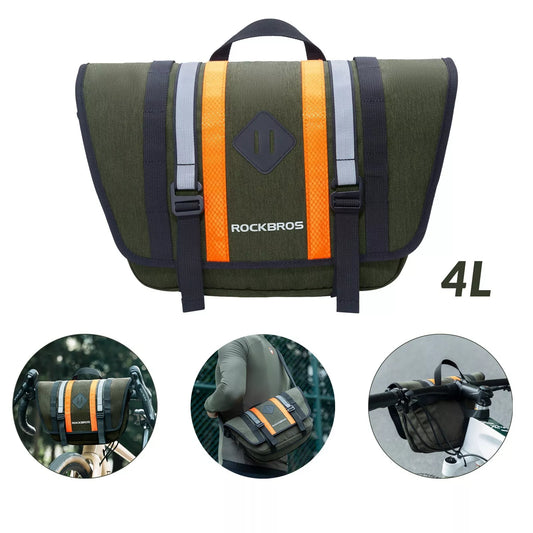 ROCKBROS 2.5L-4L Lenkertasche Front Fahrradtasche Crossbag mit Schultergurt Grün