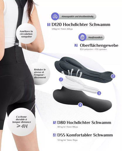 ROCKBROS Fahrrad-Trägerhose Damen Fahrrad-Shorts Radlerhose gepolstert