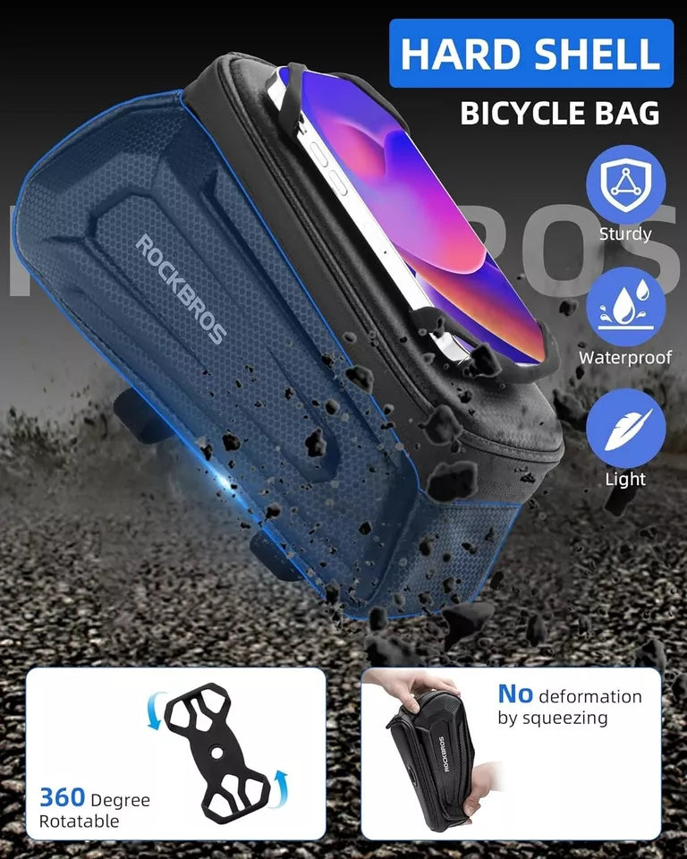 ROCKBROS Fahrradtasche 1.5L Hartschale Rahmentasche mit Handyhalterung bis 6.5 Zoll