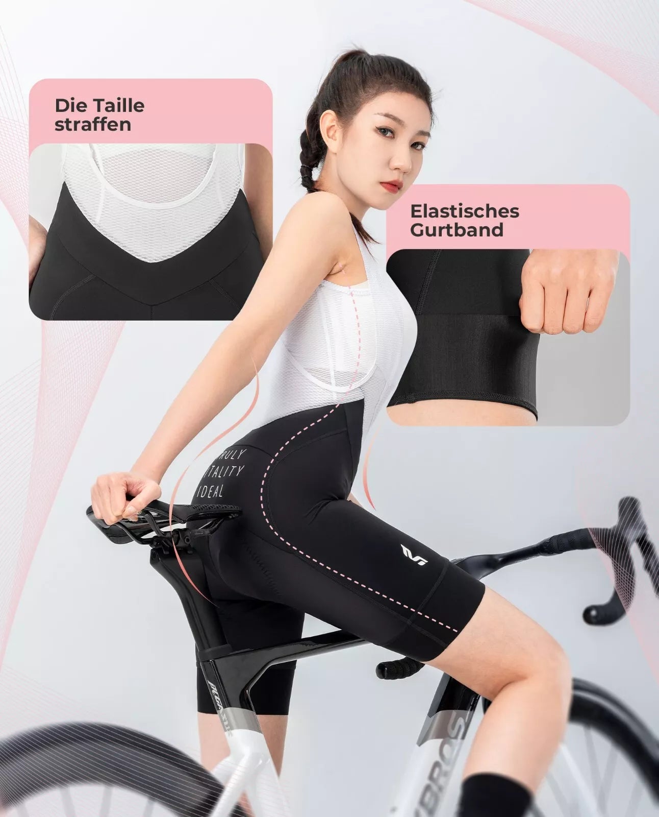 ROCKBROS Latzhose Damen Fahrradhose mit Riemen, Fahrrad-Trägerhose, gepolstert, MTB