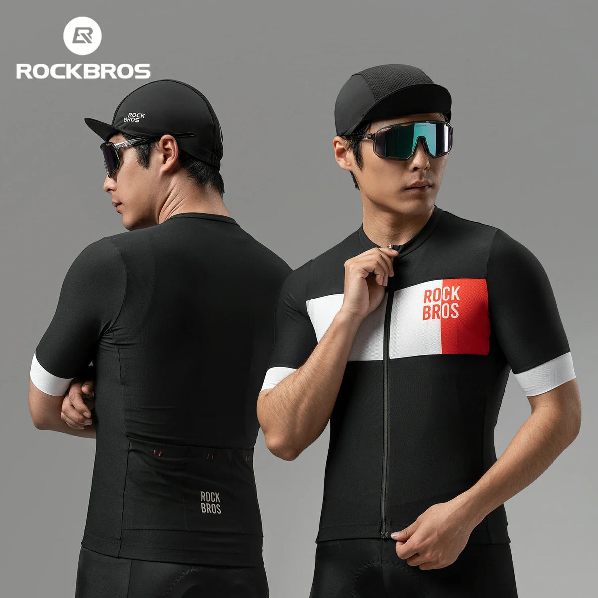 ROCKBROS Herren Radtrikot Kurzarm im Colorblock-Design